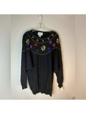 Vintage Lady Roi‎ LTD 80’s Retro Black Sequin Sweater.